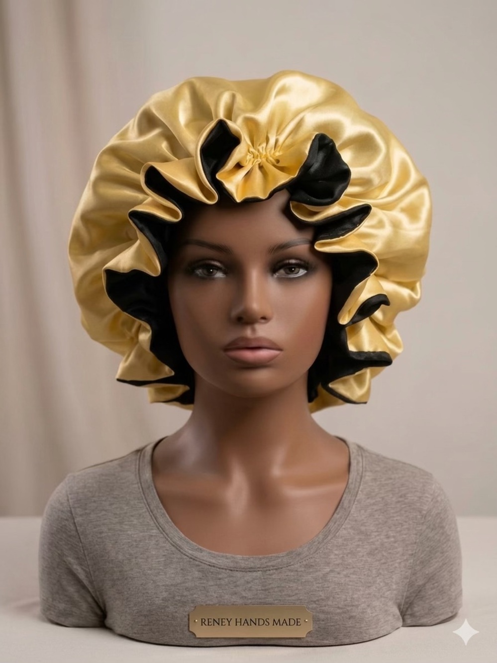 Satin Double-Layer Sleep Bonnet in Gold and Black